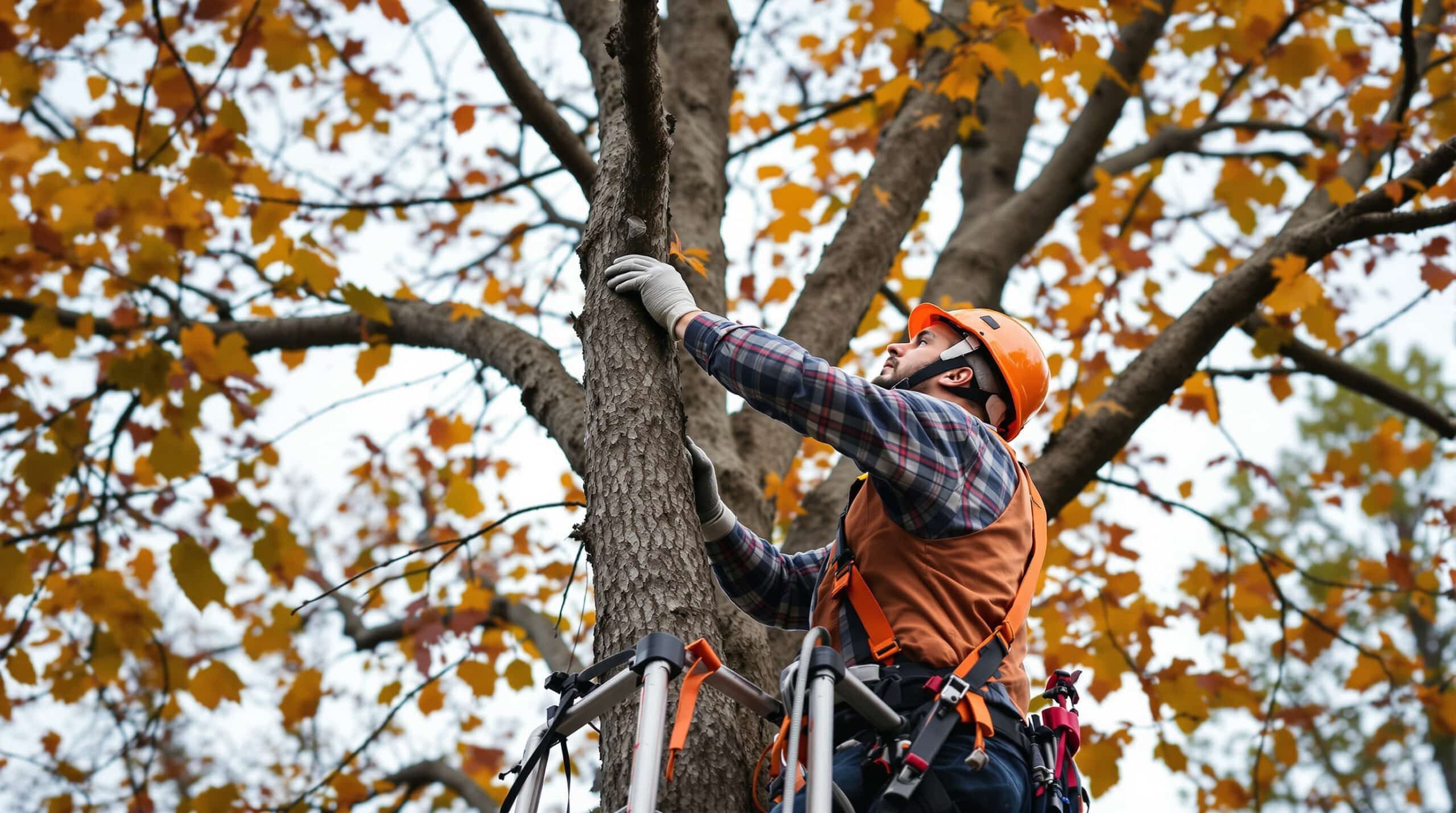 Certified arborist working in tree